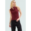 Yazlık Rahat Modal Polyester Bluz Dik Yaka Fitted Kolsuz Zarifane Tasarım