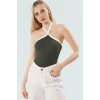 Yazlık Renk Bloklu Boyundan Bağlamalı Örme Bluz Uzun Ömürlü Premium Kalite Şık Görünüm