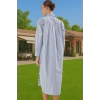 Yazlık Şeritli Midi Boy Keten Görünümlü Plaj Elbisesi Rahat Kesim Zarifane Tasarım Modern Stil