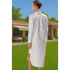 Yazlık Şeritli Midi Boy Keten Görünümlü Plaj Elbisesi Rahat Kesim Zarifane Tasarım Modern Stil