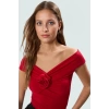 Yazlık Şık Bluz Örme Kumaş Carmen Yaka Fitted Kalıp Yüksek Kalite Kaliteli İşçilik