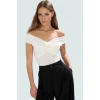 Yazlık Şık Bluz Örme Kumaş Carmen Yaka Fitted Kalıp Yüksek Kalite Kaliteli İşçilik
