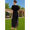 Yazlık Şık Püsküllü Midi Elbise Pamuklu Viskoz Kumaş Plaj ve Günlük Modern Stil Seçkin Malzeme