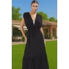 Yazlık Şık V Yaka Maxi Elbise Büzgü Detaylı Plaj Mükemmel Uyum Modern Stil Uzun Ömürlü Yüksek Kalite