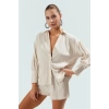 Yazlık Şıklık Pamuk Polyester Keten Karışımlı Uzun Kollu Gömlek Şort Takım Mükemmel Uyum