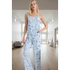 Yıldız Desenli İnce Askılı Pijama Takımı %52 Polyester %48 Pamuk Rahat Kalıp Yüksek Kalite