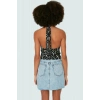 Young Koleksiyon Örme Bluz Boyundan Bağlamalı Crop Zebra Desen Polyester Elastan