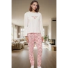 Yumuşak Pamuklu Ekoseli Pijama Takımı; Bisiklet Yaka Uzun Kol Boru Paça Günlük Kullanım İçin
