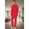 Yumuşak Pamuklu Örme Pijama Yılbaşı Temalı 2li Set Uzun Paça Modern Stil Günlük Kullanım İçin