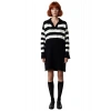 Zarif Kadın Akrilik Triko Çizgili Polo Yaka Uzun Kollu Mini Shift Elbise Günlük Konfor Sunar