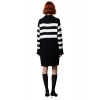Zarif Kadın Akrilik Triko Çizgili Polo Yaka Uzun Kollu Mini Shift Elbise Günlük Konfor Sunar