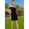 Zarif Tek Kol Örme Kısa Abiye Elbise Carmen Yaka Bodycon Profesyonel Görünüm Rahat Kullanım