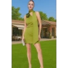 Zarif Yeşil Örme Mini Elbise Gül Detaylı Bodycon Kalıp Özel Günler İçin Zarifane Tasarım