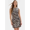 Zebra Desenli Mini Krep Elbise Bodycon Kesim Yazlık Polyester Kumaş Uzun Ömürlü Premium Kalite