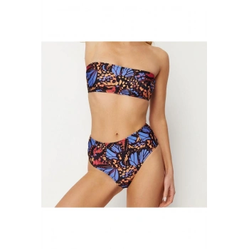 Yeni Leopar Straplez Yüksek Bel Hipster Desenli Straplez Yüksek Bel Hipster Bikini Takımı