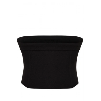 Kadın Moda Şık Büyük Beden Crop Kare Yaka Fitted Kalıp Örme Straplez Bluz