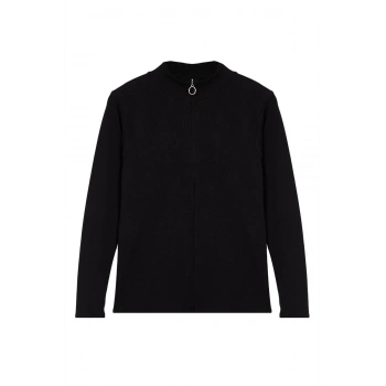 Kadın Moda Şık Büyük Beden Regular Dik Yaka Fitted Kalıp Örme Kaşkorse Bluz