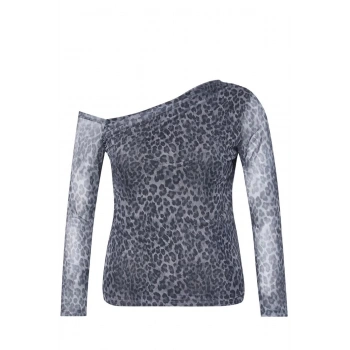 Kadın Moda Şık Büyük Beden Regular Asimetrik Yaka Slim Kalıp Örme Mesh Bluz