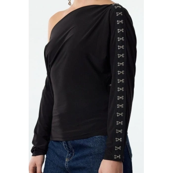 Kadın Moda Şık Üst Giyim Regular Kayık Yaka Fitted Kalıp Örme bluz