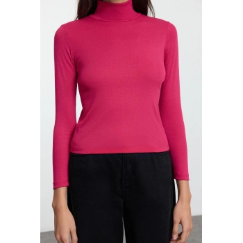 Kadın Moda Şık Regular Balıkçı Yaka Slim Kalıp Örme Yumuşak Kumaşlı Fitted Vücuda Oturan Esnek Bluz