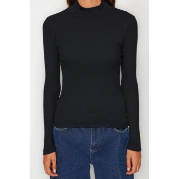 Kadın Şık Regular Dik Yaka Slim Kalıp Örme 2li Paket Fitilli Fitted Vücuda Oturan Kol Esnek Bluz