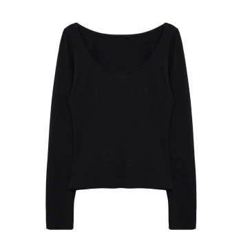 Kadın Moda Şık Üst Giyim Regular Havuz Yaka Slim Kalıp Örme Fitted Vücuda Oturan Esnek Bluz