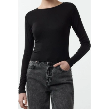 Kadın Moda Şık Crop Bisiklet Yaka Slim Kalıp Örme İkili Paket Kısa Fitted Vücuda Oturan Bluz