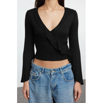 Kadın Regular  Regular Kalıp Örme Anvelop Triko Görünümlü Normal Kalıp Bluz