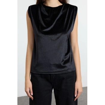 Kadın Moda Şık Regular Bisiklet Yaka Ay Kol Regular Kalıp Örme Vatka ve Büzgü Drape Detaylı Bluz