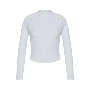 Kadın Moda Şık Üst Giyim Crop Dik Yaka Slim Kalıp Örme Büzgülü Kare Yaka Vücuda Oturan Esnek Bluz