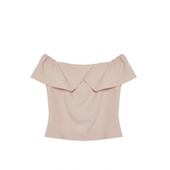 Kadın Moda Şık Üst Giyim Regular Carmen Yaka Düşük Kol Regular Kalıp Dokuma Omzu Açık Fitted Bluz