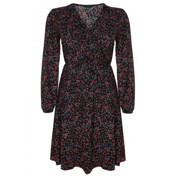 Yeni Rahat Casual Günlük Kaşkorse Örme Kruvaze Uzun Kol A-Line Mini Boy Büyük Beden Elbise