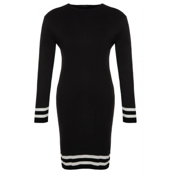 Yeni Fit Casual Günlük Fitilli Triko Bisiklet Yaka Uzun Kol Kazak Elbise Mini Boy Büyük Beden Elbise