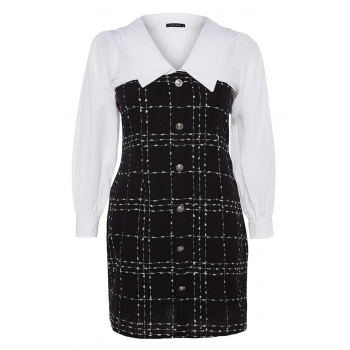 Yeni Fit Casual Günlük Tüvit Dokuma Gömlek Yaka Uzun Kol Basic Mini Boy Büyük Beden Elbise