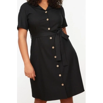 Yeni Rahat Günlük Shally Dokuma Gömlek Yaka Kısa Kol Gömlek Elbise Mini Boy Büyük Beden Elbise