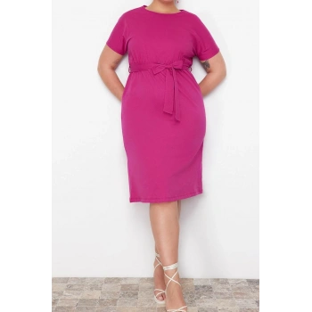 Yeni Rahat Business Süprem Örme Bisiklet Yaka Kısa Kol A-Line Mini Boy Büyük Beden Elbise