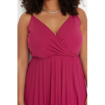 Yeni Rahat Casual Günlük Kaşkorse Örme Kruvaze Askılı Kol A-Line Midi Boy Büyük Beden Elbise