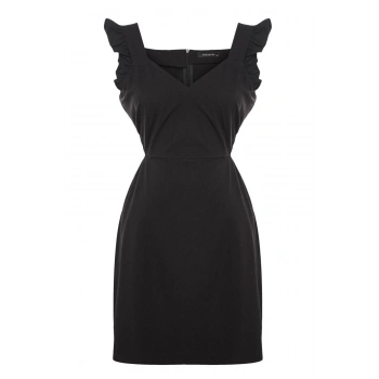 Yeni Fit Gündüz Gece Krep Dokuma V Yaka Askılı Kol A-Line Mini Boy Büyük Beden Elbise