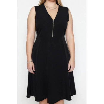 Yeni Rahat Casual Günlük Terrycotton Dokuma V Yaka Askılı Kol Skater Midi Boy Büyük Beden Elbise