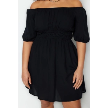 Yeni Rahat Casual Günlük Shally Dokuma Carmen Yaka Kısa Kol Skater Mini Boy Büyük Beden Elbise