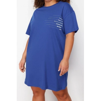 Yeni Rahat Günlük Süprem Örme Bisiklet Yaka Kısa Kol T-Shirt Elbise Mini Boy Büyük Beden Elbise