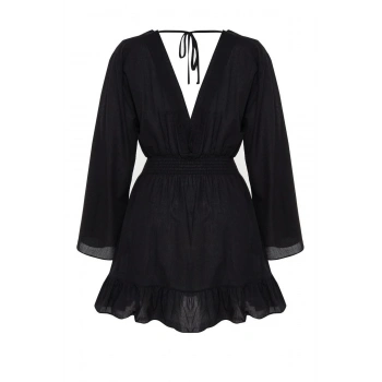 Yeni Rahat Plaj Günlük Vual Dokuma Kruvaze Uzun Kol Skater Mini Boy Büyük Beden Elbise