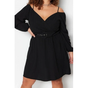 Yeni Rahat Casual Günlük Terrycotton Dokuma Kruvaze Uzun Kol A-Line Mini Boy Büyük Beden Elbise