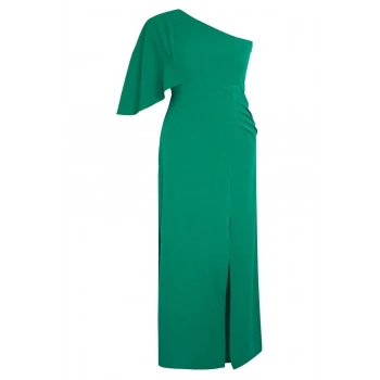 Yeni Fit Şık Abiye Gece Finike Dokuma Asimetrik Yaka Kolsuz Kol A-Line Maxi Boy Büyük Beden Elbise