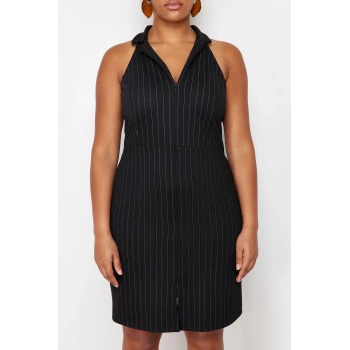 Yeni Fit Casual Günlük İnterlok Örme Ceket Yaka Kolsuz Kol Bodycone Mini Boy Büyük Beden Elbise