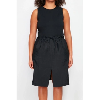 Yeni Oversize Günlük Süprem Dokuma Bisiklet Yaka Askılı Kol A-Line Mini Boy Büyük Beden Elbise