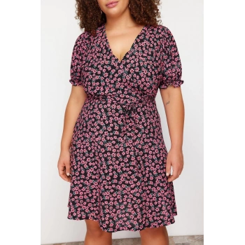 Yeni Fit Casual Günlük Shally Dokuma V Yaka Kısa Kol A-Line Mini Boy Büyük Beden Elbise