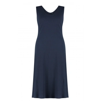 Yeni Rahat Casual Günlük Kaşkorse Örme V Yaka Askılı Kol A-Line Midi Boy Büyük Beden Elbise