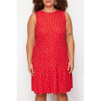 Yeni Rahat Günlük Kaşkorse Örme Bisiklet Yaka Kolsuz Kol Eteği Fırfırlı Mini Boy Büyük Beden Elbise