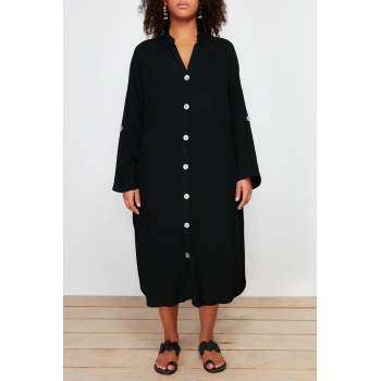 Yeni Rahat Plaj Günlük Shally Dokuma V Yaka Uzun Kol Gömlek Elbise Maxi Boy Büyük Beden Elbise